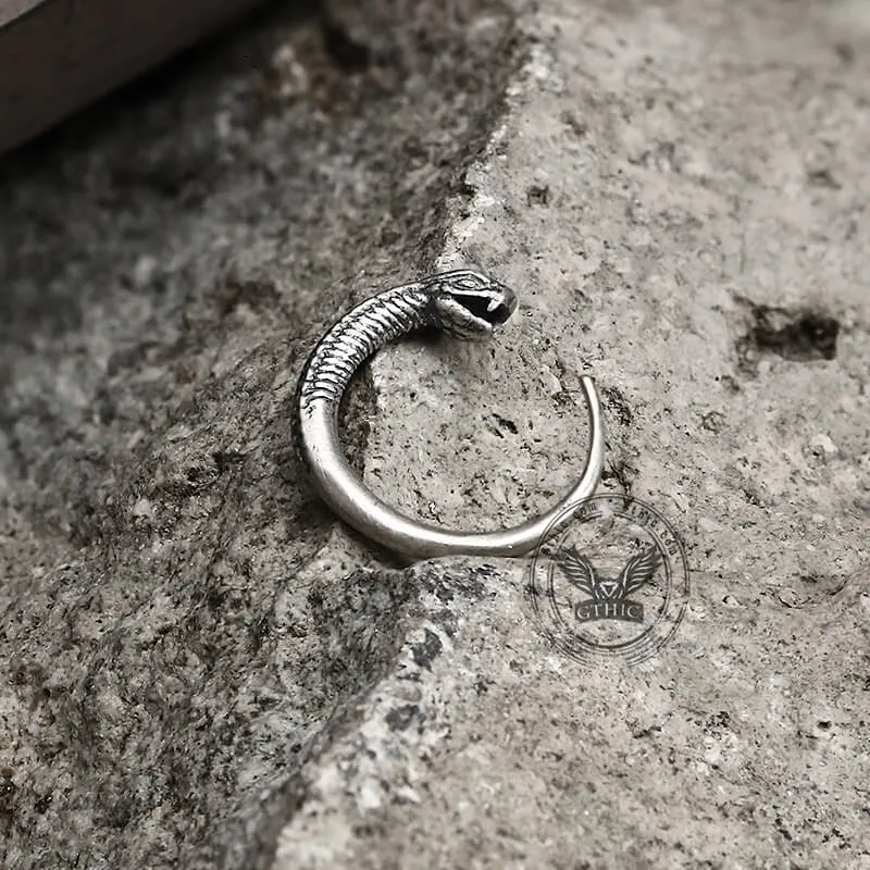 Vintage Snake-Shaped Sterling Silver Hoop Earrings