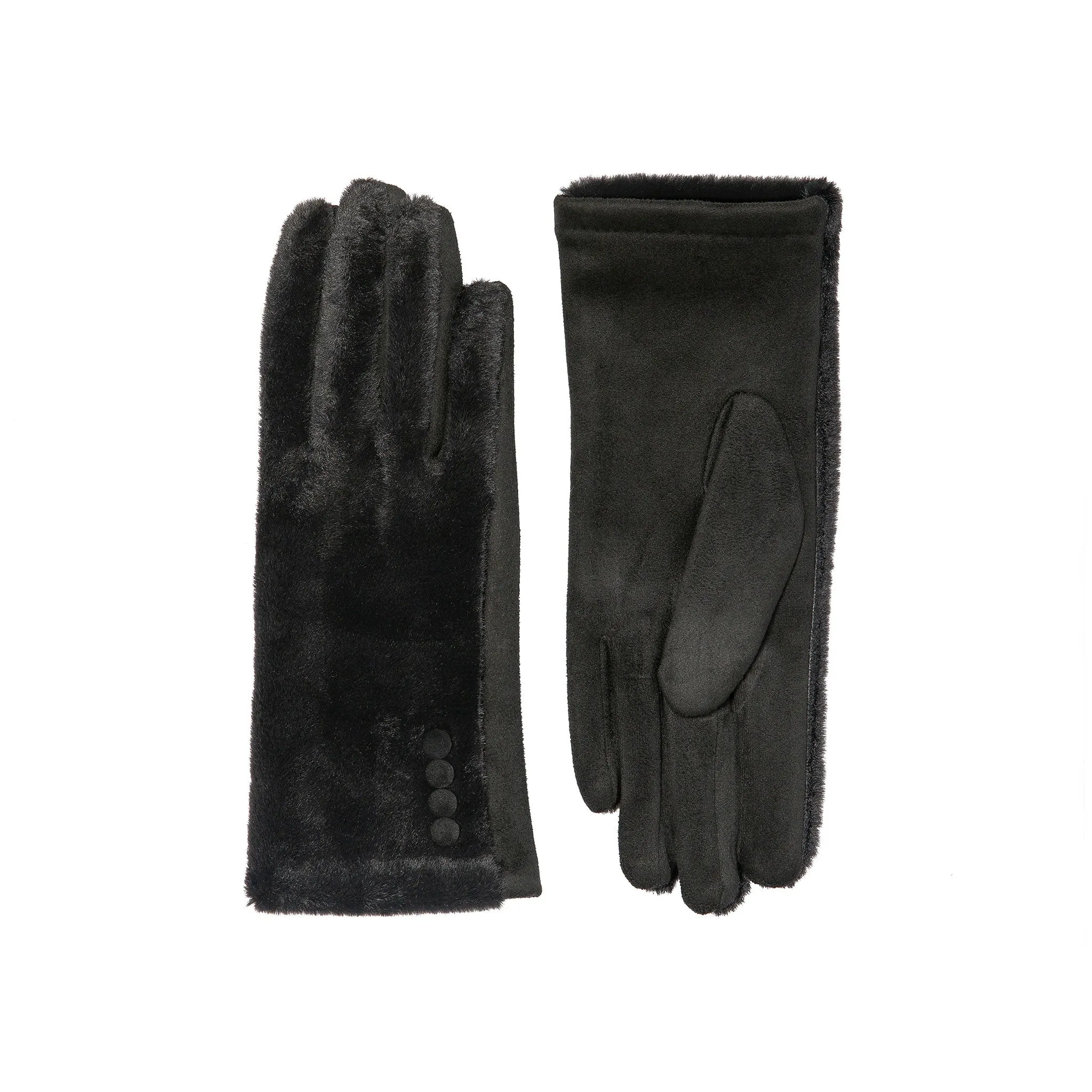 Women’s Touchscreen Velour-Lined Faux Fur and Faux Suede Gloves