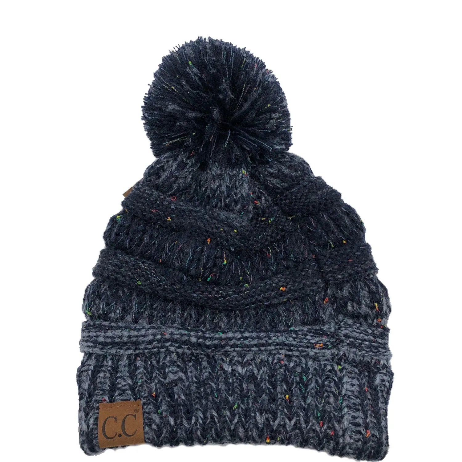 YJ-817 Ombre Speckled Pom Beanie - Navy